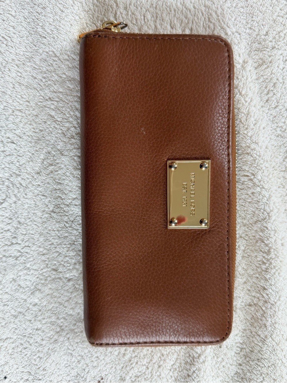 Michael Kors Cognac Leather Wallet with Gold Plaque